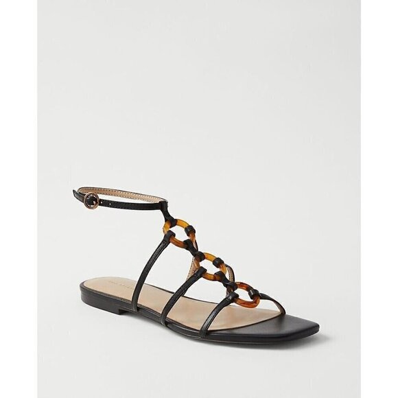 Ann Taylor Aaliyah Tortoiseshell Print Ring Leather Flat Sandals Size 9.5 - Picture 2 of 7